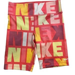 NWOT NIKE Girls Pink Multi Color Logo Bike Shorts - Size Medium